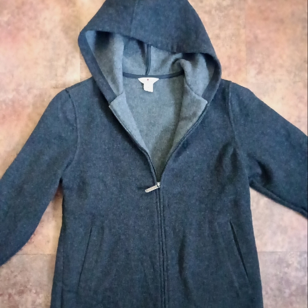 Women's M Woolrich Long Sleeve Full Zip Wool Blend Hooded Blanket Coat-Gray